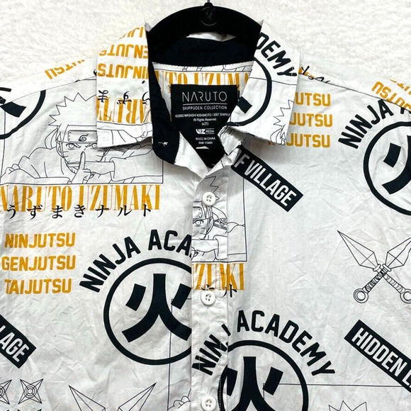 Naruto Shippuden Shirt Mens Small White All Over Print Ninja Anime Button Down - Picture 4 of 9